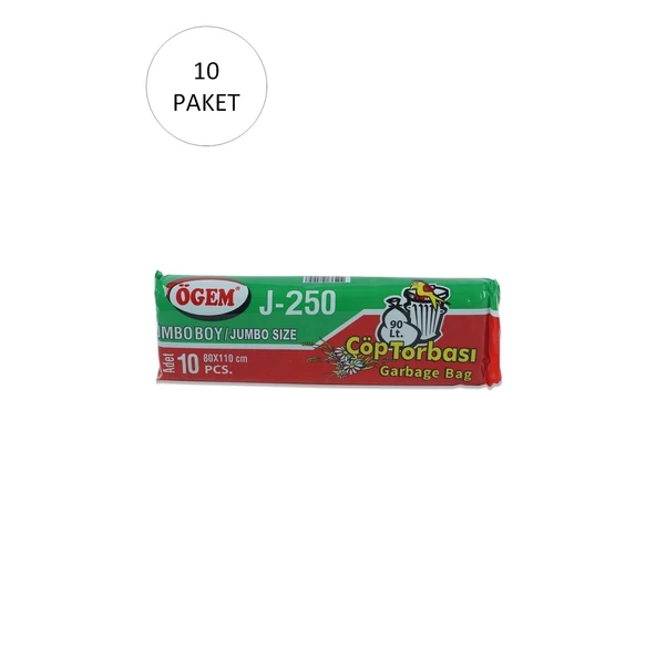 J-250 Jumbo Boy Çöp Torbası 80 x 110 cm 10 Lu Rulo x 10 Paket = 100 Adet (Siyah)