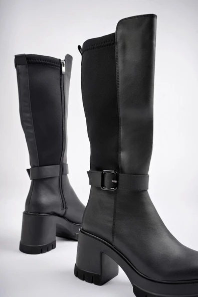 Muggo ARONGO Garantili Kemer Detaylı Fermuarlı Platform Topuklu Kadın Çizme - 7