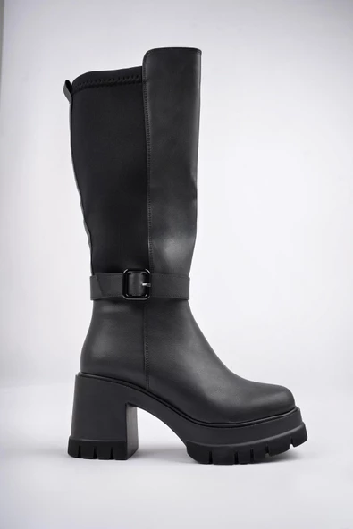 Muggo ARONGO Garantili Kemer Detaylı Fermuarlı Platform Topuklu Kadın Çizme - 5