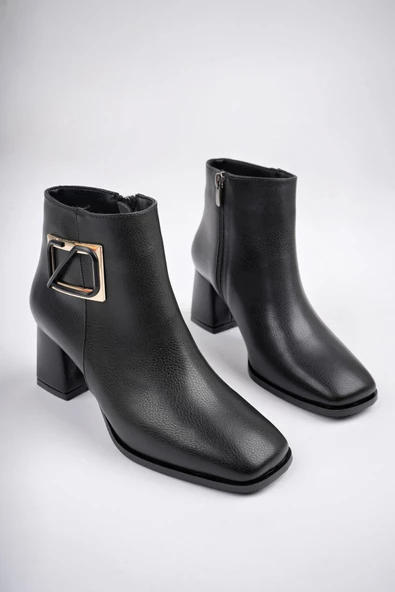 Muggo RUZİC Garantili Küt Burun Toka Detaylı Fermuarlı Kadın Bot - 2