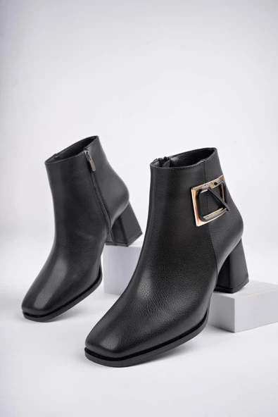 Muggo RUZİC Garantili Küt Burun Toka Detaylı Fermuarlı Kadın Bot - 3