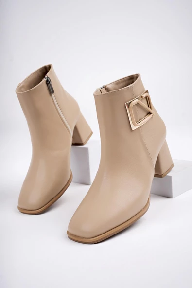 Muggo RUZİC Garantili Küt Burun Toka Detaylı Fermuarlı Kadın Bot - 11