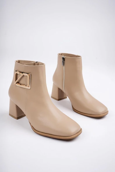 Muggo RUZİC Garantili Küt Burun Toka Detaylı Fermuarlı Kadın Bot - 10