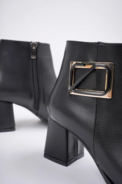 Muggo RUZİC Garantili Küt Burun Toka Detaylı Fermuarlı Kadın Bot - 5