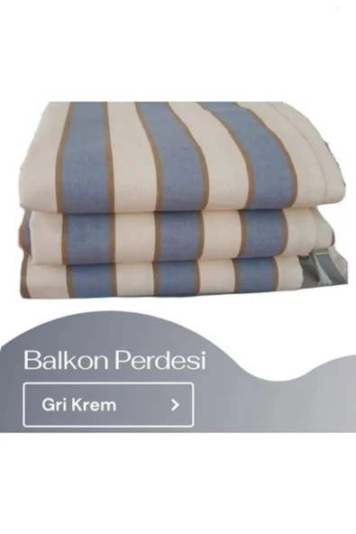 GENCER Home Balkon Perdesi Brandası Gri Krem Çizgili 150X250