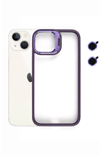 iphone 13 Kılıf Kamera Standlı +Lens koruyuculu Kapak