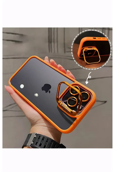 iphone 14 Pro Max Kılıf Kamera Standlı +Lens koruyuculu Kapak - 7