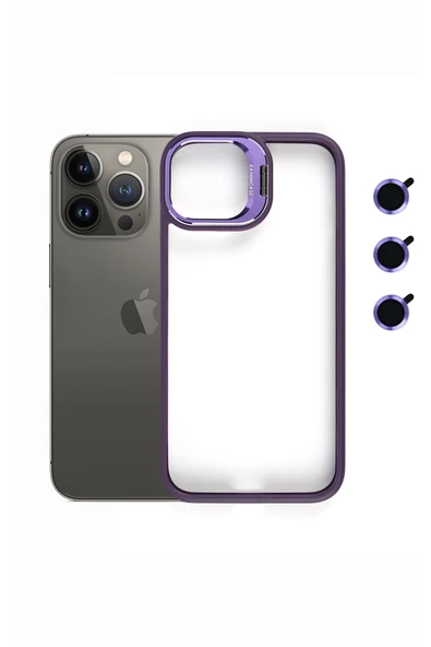 iphone 13 Pro  Kılıf Kamera Standlı +Lens koruyuculu Kapak