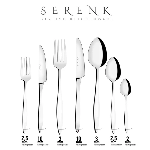 Serenk Milano Çelik Çatal Kaşık Bıçak Takımı 42 Parça - 4