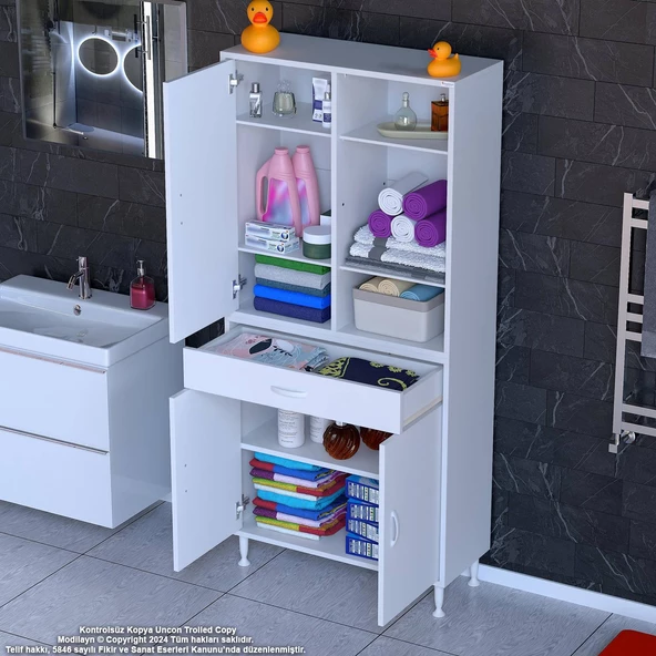 Modilayn AFRA 80x173x32,5 cm 1 Çekmece 3 Kapak 5 Raf 8 Bölme Çok Amaçlı Banyo & Mutfak Dolabı  ürün görseli 1