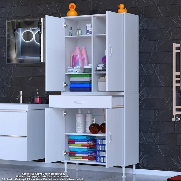 Modilayn YENİ AFRA 80 x 173 x 32,5 cm 1 Çekmece 4 Kapak 5 Raf 8 Bölme Çok Amaçlı Banyo & Mutfak Dolabı - 3