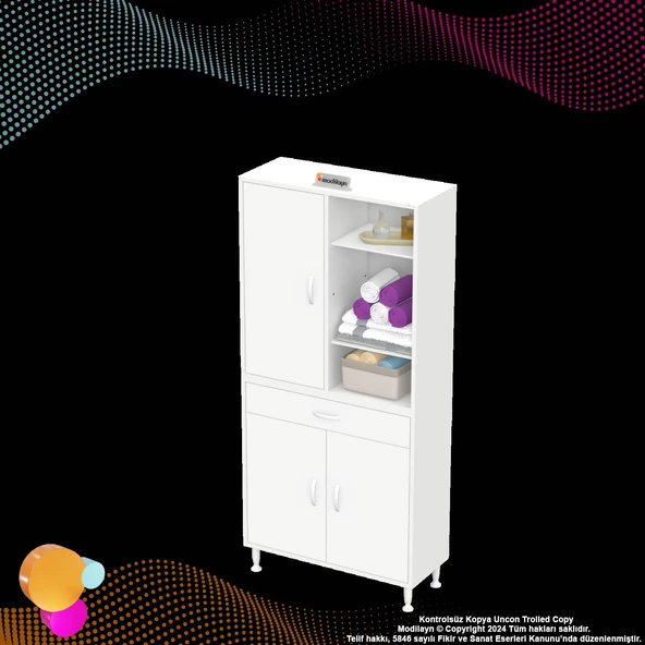 Modilayn AFRA 80x173x32,5 cm 1 Çekmece 3 Kapak 5 Raf 8 Bölme Çok Amaçlı Banyo & Mutfak Dolabı  - Resim 8