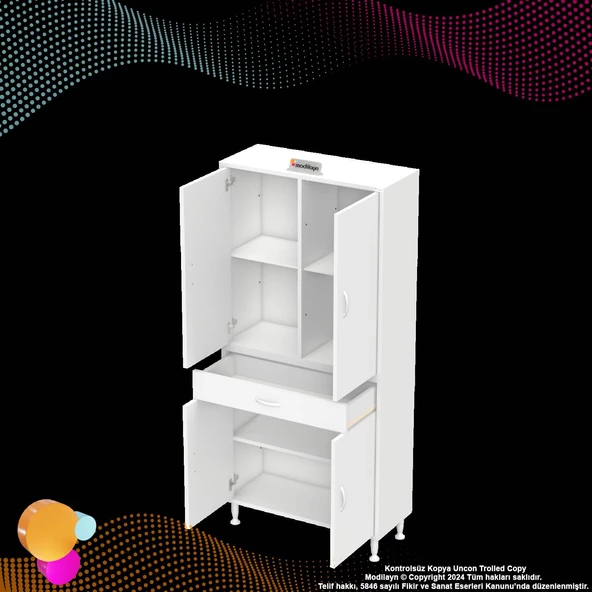Modilayn YENİ AFRA 80x173x32,5 cm 1 Çekmece 4 Kapak 3 Raf 6 Bölme Çok Amaçlı Banyo & Mutfak Dolabı  - 9