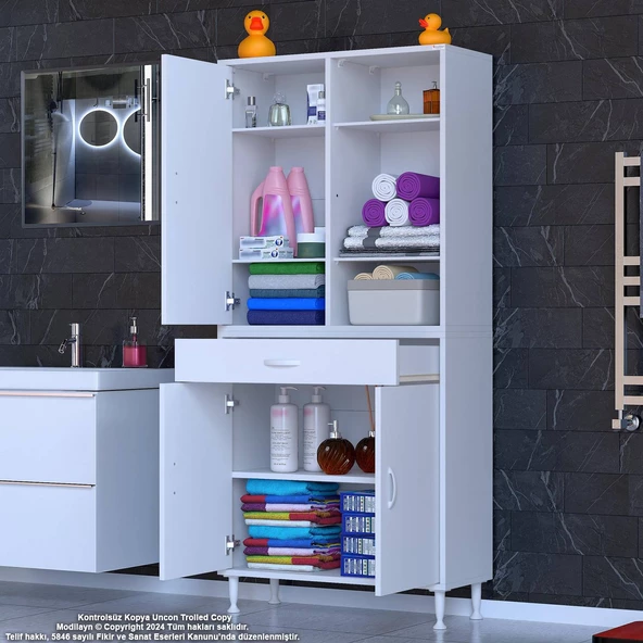 Modilayn AFRA 80x173x32,5 cm 1 Çekmece 3 Kapak 5 Raf 8 Bölme Çok Amaçlı Banyo & Mutfak Dolabı  - Resim 3