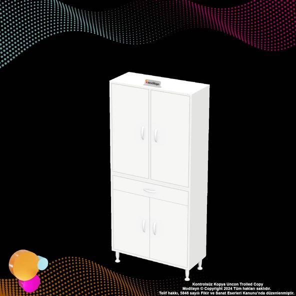 Modilayn YENİ AFRA 80 x 173 x 32,5 cm 1 Çekmece 4 Kapak 5 Raf 8 Bölme Çok Amaçlı Banyo & Mutfak Dolabı - 8