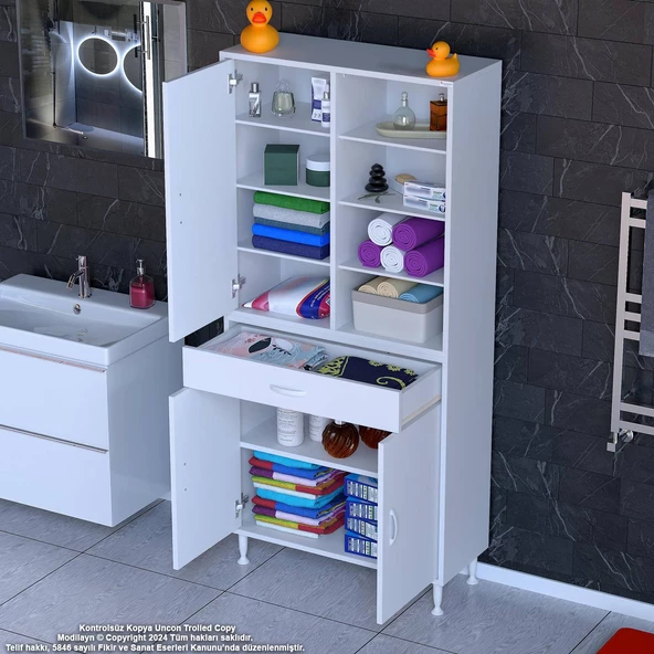 Modilayn AFRA 80x173x32,5 cm 1 Çekmece 3 Kapak 7 Raf 10 Bölme Çok Amaçlı Banyo & Mutfak Dolabı 