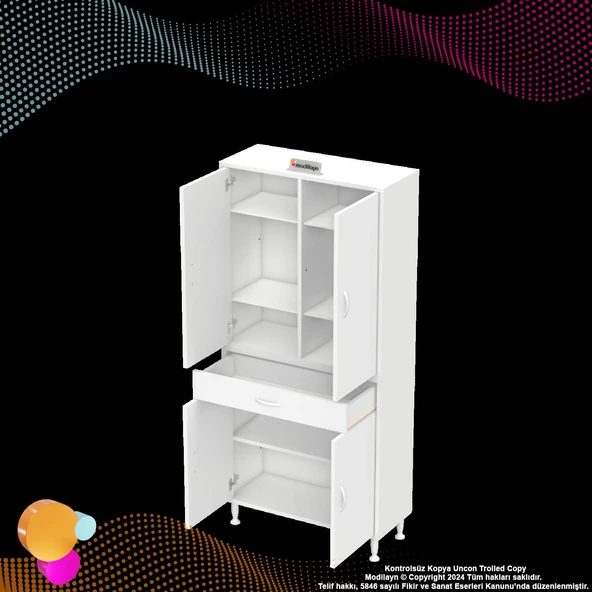 Modilayn YENİ AFRA 80 x 173 x 32,5 cm 1 Çekmece 4 Kapak 5 Raf 8 Bölme Çok Amaçlı Banyo & Mutfak Dolabı  - 9