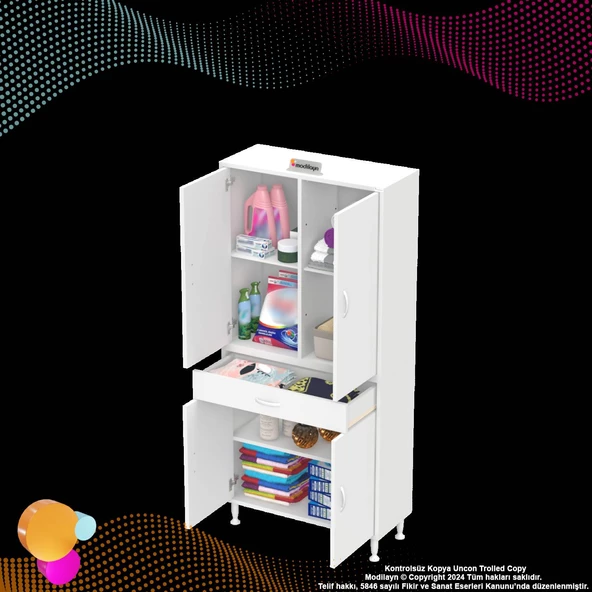 Modilayn YENİ AFRA 80x173x32,5 cm 1 Çekmece 4 Kapak 3 Raf 6 Bölme Çok Amaçlı Banyo & Mutfak Dolabı - 7