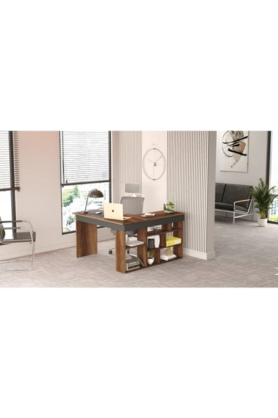 Robin Home Boston Kitaplık Raflı Çalışma Masası L Masa Ofis Çalışma Masası Barok-antrasit - 4