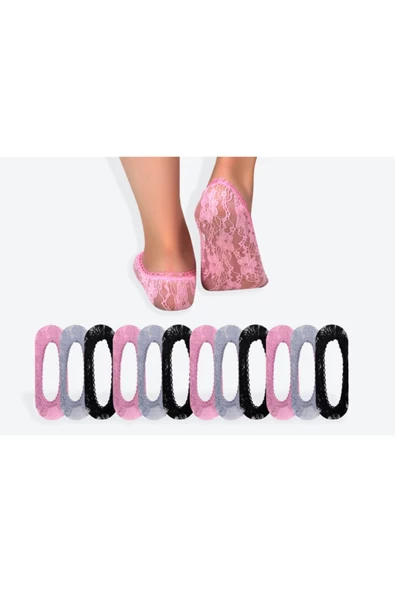 CUBBUX Kadın 12 Çift Dantelli Babet 3 Renk - 3