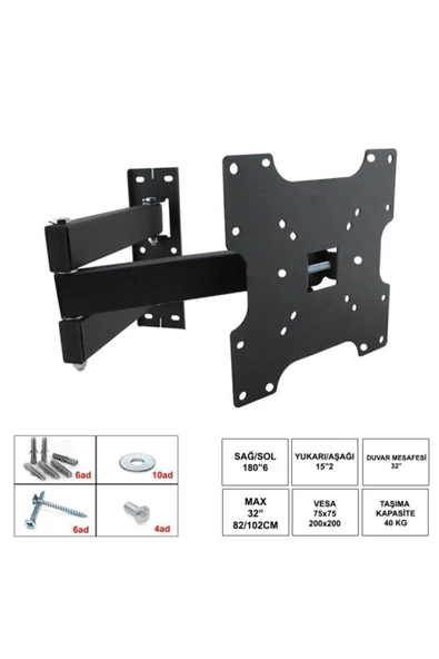 Lcd Askı Aparatı Hareketli Üç Kollu 32 “-49” 82-102cm