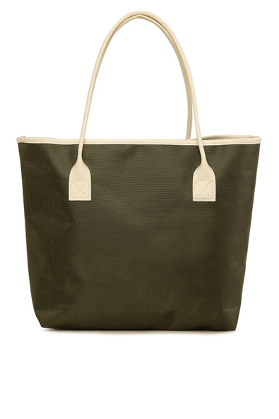 Bagmori Haki Baskılı Deri Garnili Tote Çanta - Resim 3