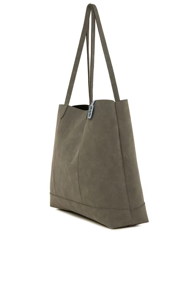 Bagmori Gri Çift Dikişli İnce Askılı Büyük Nubuk Çanta - 2