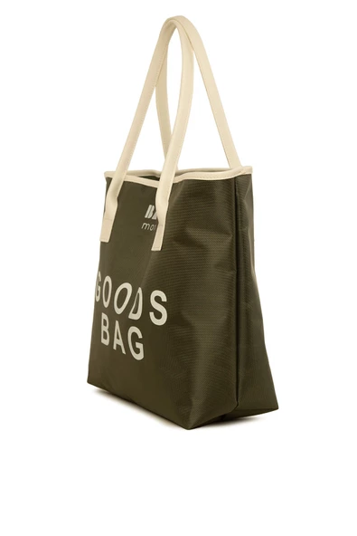 Bagmori Haki Baskılı Deri Garnili Tote Çanta - Resim 2