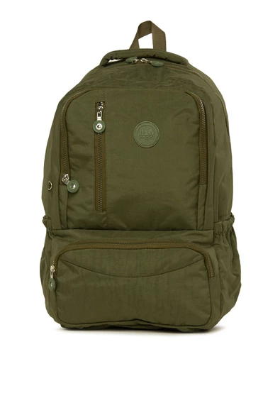 Bagmori Haki Oval Cepli Dik Fermuarlı Büyük Paraşüt Sırt Çantası