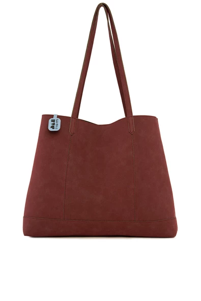 Bagmori Bordo Çift Dikişli İnce Askılı Büyük Nubuk Çanta - Resim 3