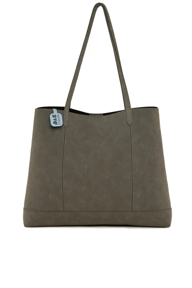 Bagmori Gri Çift Dikişli İnce Askılı Büyük Nubuk Çanta - 3