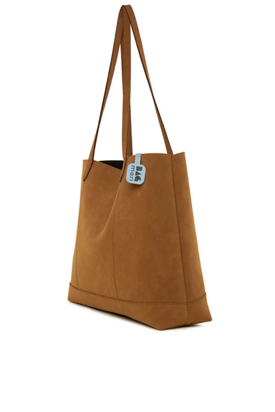 Bagmori Taba Çift Dikişli İnce Askılı Büyük Nubuk Çanta - Resim 2