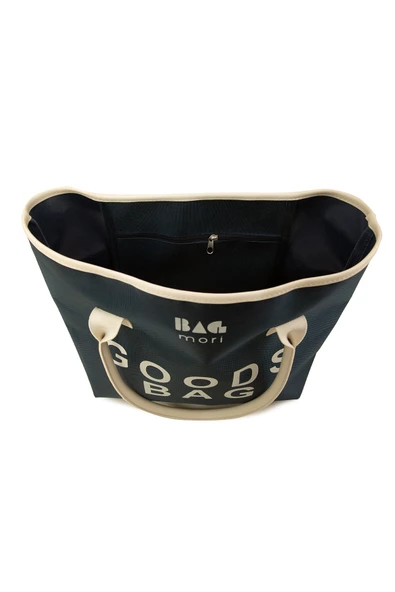 Bagmori Lacivert Baskılı Deri Garnili Tote Çanta - Resim 4