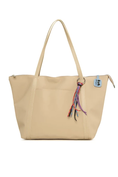 Bagmori Krem Renkli Püskül Detaylı Saten Tote Çanta ürün görseli