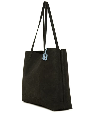 Bagmori Siyah Çift Dikişli İnce Askılı Büyük Nubuk Çanta - 2