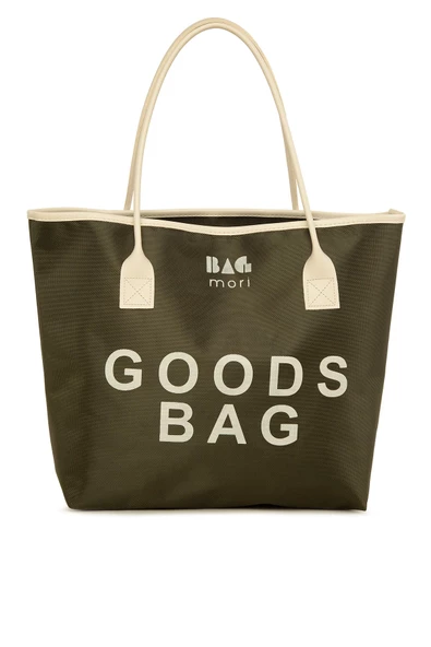 Bagmori Haki Baskılı Deri Garnili Tote Çanta ürün görseli