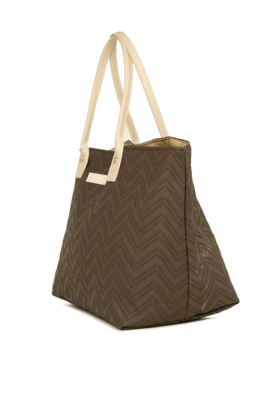 Bagmori Kahverengi Dikiş Desenli Büyük Tote Çanta - Resim 2