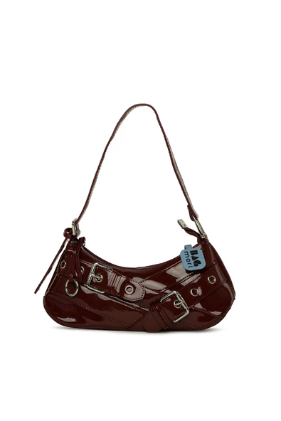 Bagmori Bordo Kemer Aksesuarlı Askı Detaylı Rugan Baget Çanta