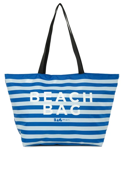 Bagmori Mavi Çizgili Beach Bag Baskılı Plaj Çantası