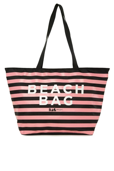 Bagmori Siyah Çizgili Beach Bag Baskılı Plaj Çantası