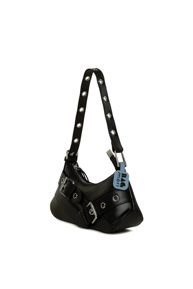 Bagmori Siyah Kemer Aksesuarlı Askı Detaylı Baget Çanta - Resim 2