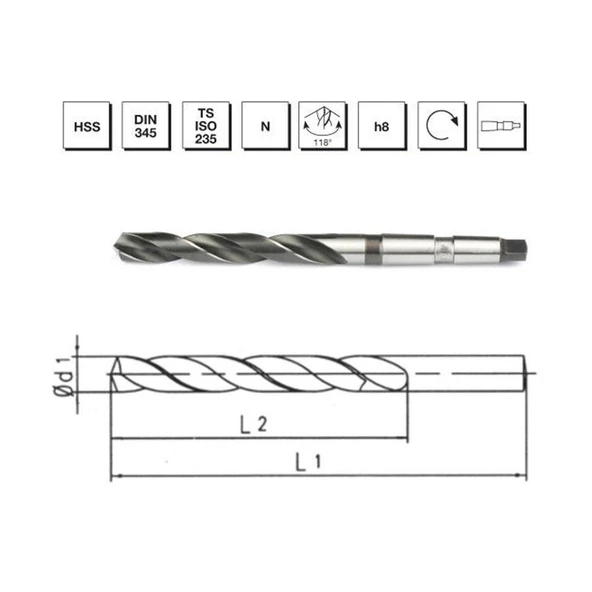 Makina Takım HSS DIN 345 Mors Konik Saplı Maktap Ucu 22mm-MTE B00004002200