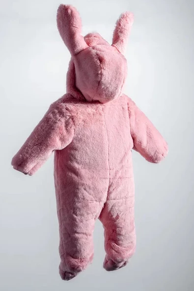 Tavşan Kulaklı Peluş %100 Pamuklu Fermuarlı Kapişon Patikli Kışlık Kız Bebek Astronot Tulum Kozmonot - 9
