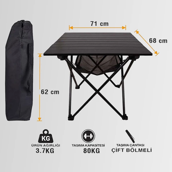 FUNKY CHAIRS Siyah Katlanabilir Kamp Masası Büyük (71 x 68 x 62cm) - 2