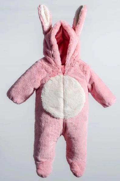 Tavşan Kulaklı Peluş %100 Pamuklu Fermuarlı Kapişon Patikli Kışlık Kız Bebek Astronot Tulum Kozmonot - 7