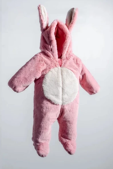 Tavşan Kulaklı Peluş %100 Pamuklu Fermuarlı Kapişon Patikli Kışlık Kız Bebek Astronot Tulum Kozmonot - 8