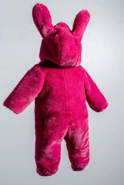 Tavşan Kulaklı Peluş %100 Pamuklu Fermuarlı Kapişon Patikli Kışlık Kız Bebek Astronot Tulum Kozmonot - 4