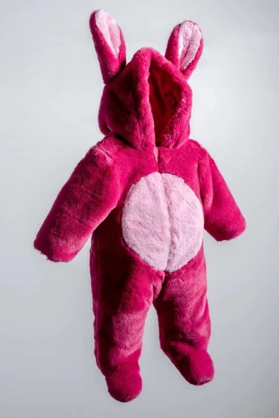 Tavşan Kulaklı Peluş %100 Pamuklu Fermuarlı Kapişon Patikli Kışlık Kız Bebek Astronot Tulum Kozmonot - 2