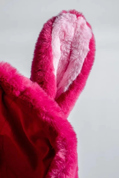 Tavşan Kulaklı Peluş %100 Pamuklu Fermuarlı Kapişon Patikli Kışlık Kız Bebek Astronot Tulum Kozmonot - 5