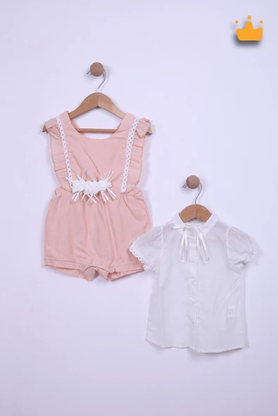 Babyhola Kız Bebek Somon Salopet Gömlek 2'li Takım 12711 - 6